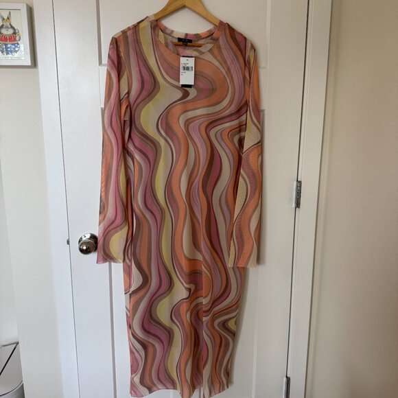 AFRM Shailene Fitted Midi Mesh Dress - Coral Swirl - Size 1X - Picture 3 of 6